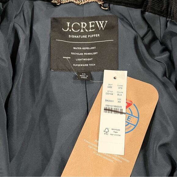 J.CREW Stowe Puffer Jacket with PrimaLoft Black Quilted Long Pockets Size XS NEW - Picture 5 of 10